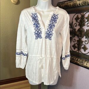 Ralph Lauren Peasant Blouse White Embroidered balloon 3/4 Sleeve Sz PXS